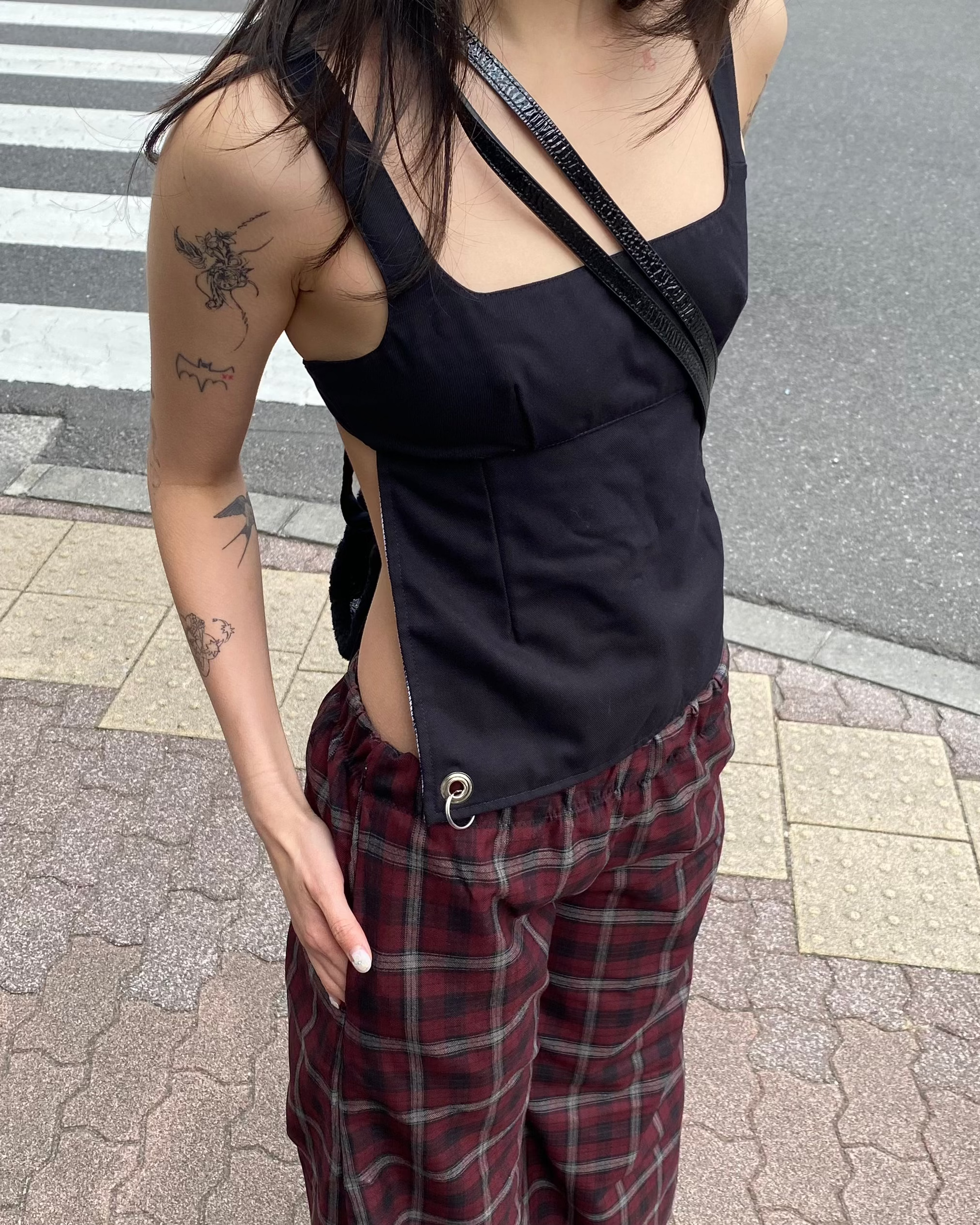 Obi Reversible Top In Black/Houndstooth