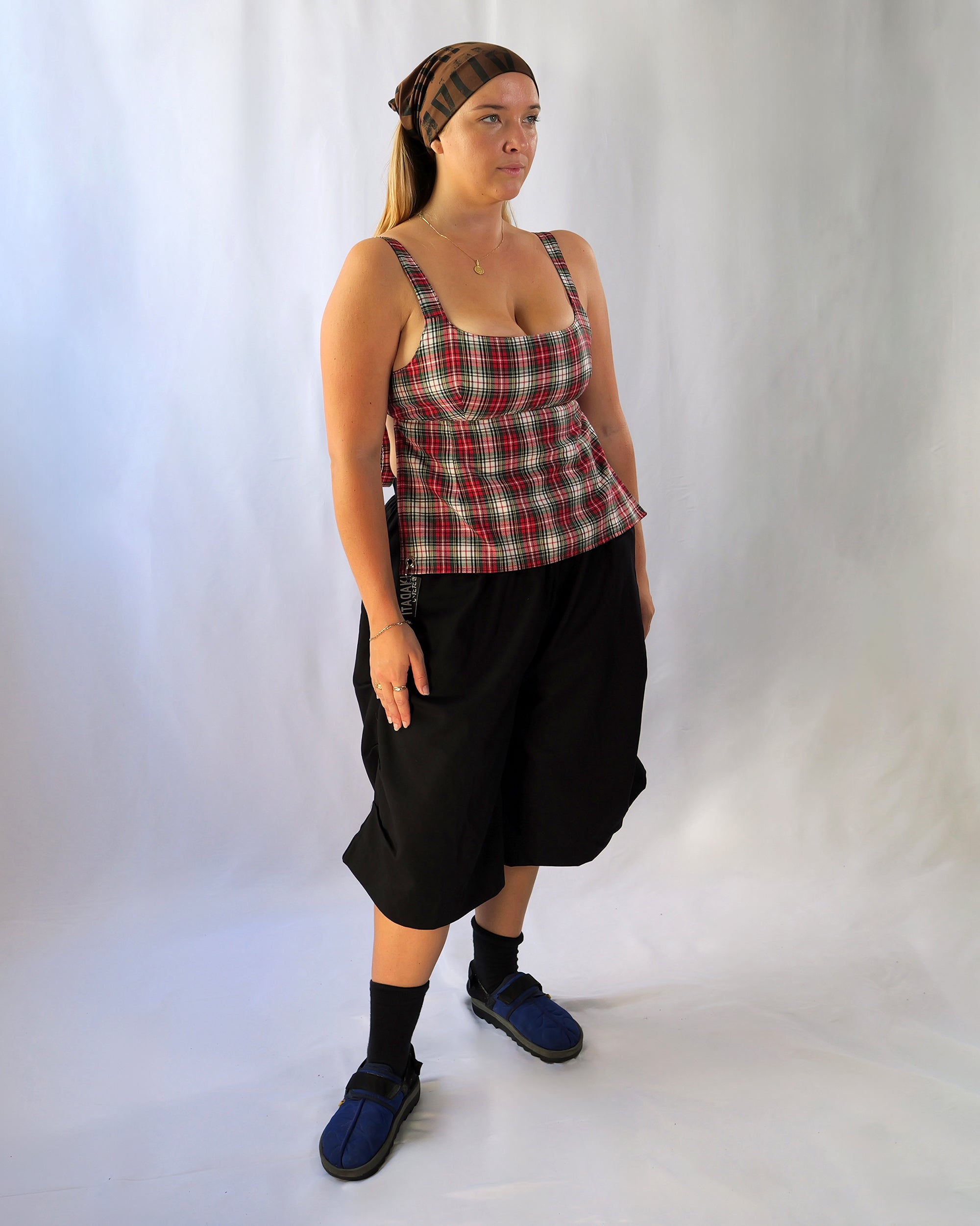 Obi Reversible Top in Red/Grey Pinstripe