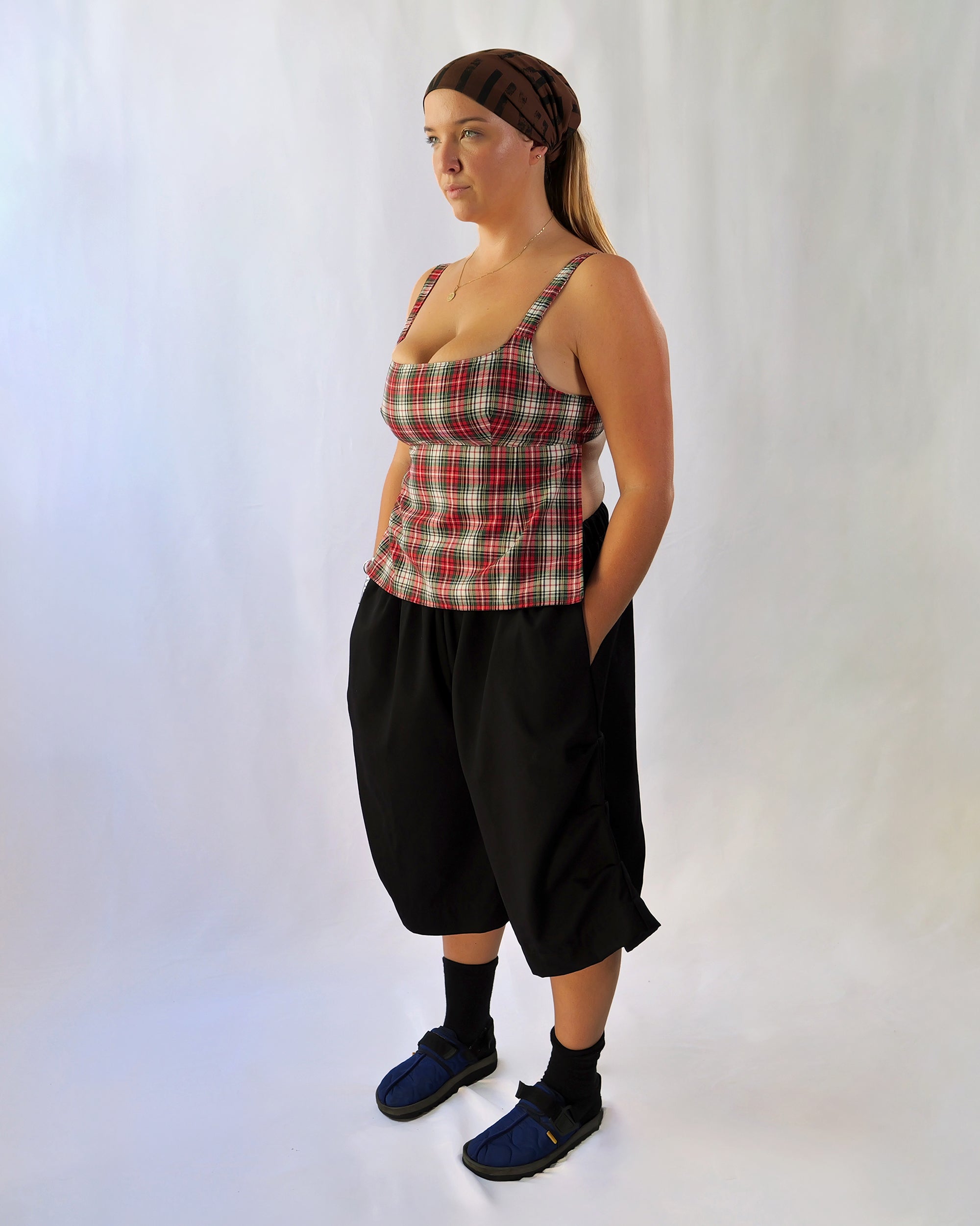 Obi Reversible Top in Red/Grey Pinstripe