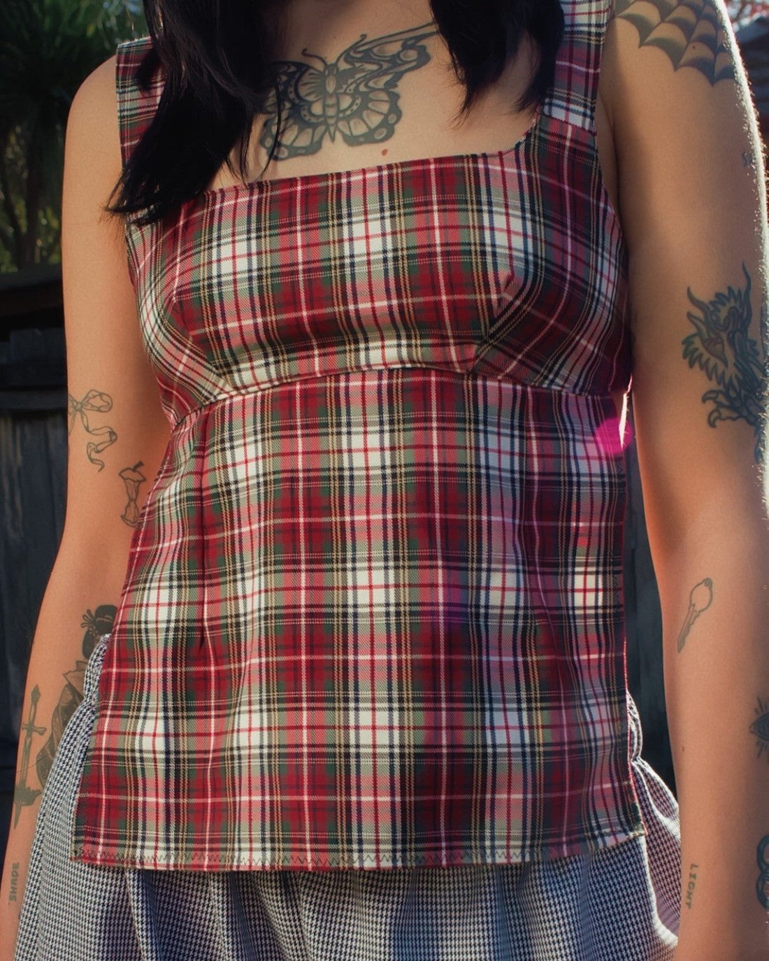 Obi Reversible Top in Red/Grey Pinstripe