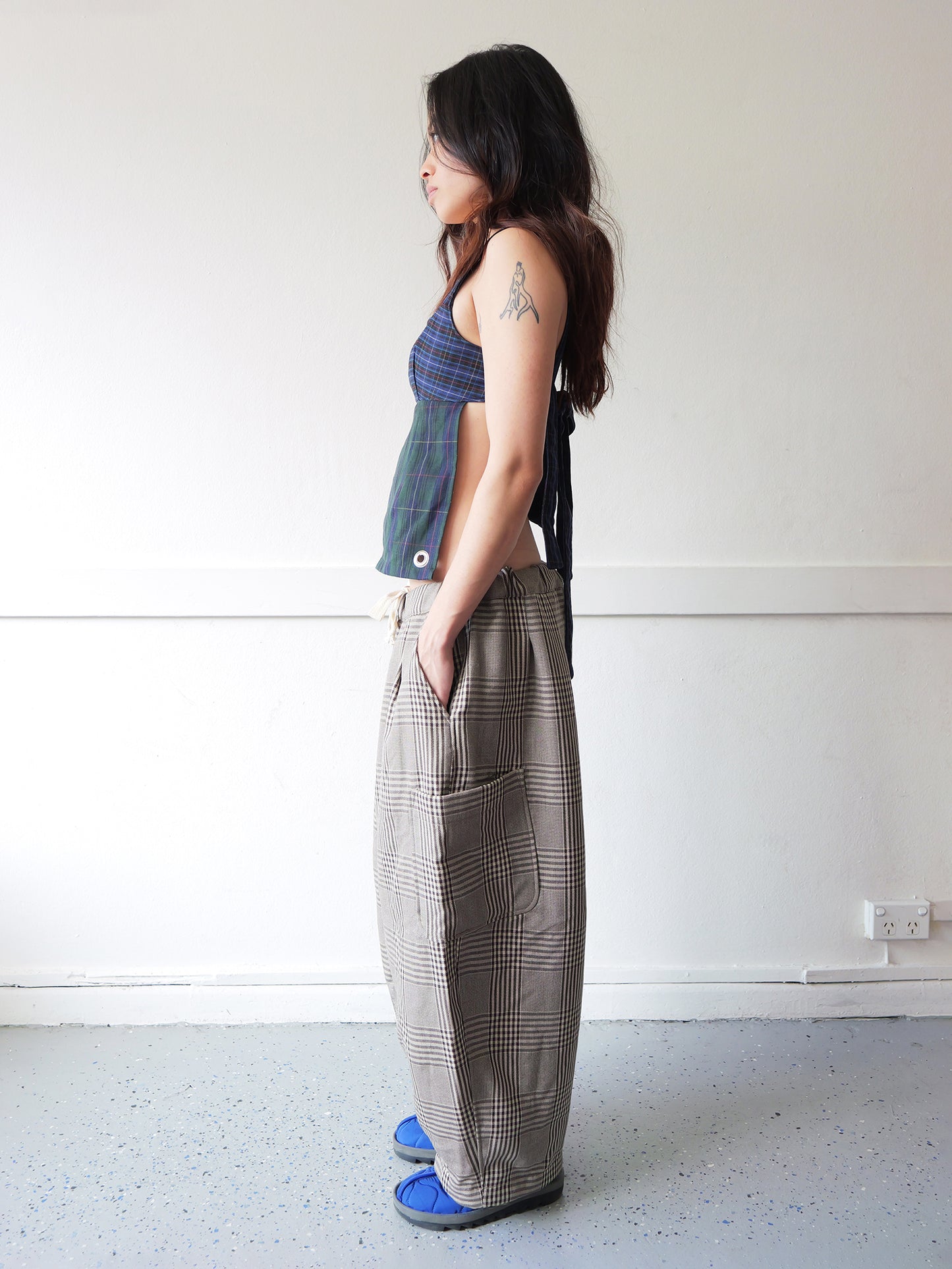 Lucky Pierrot Pant in Coffee Plaid