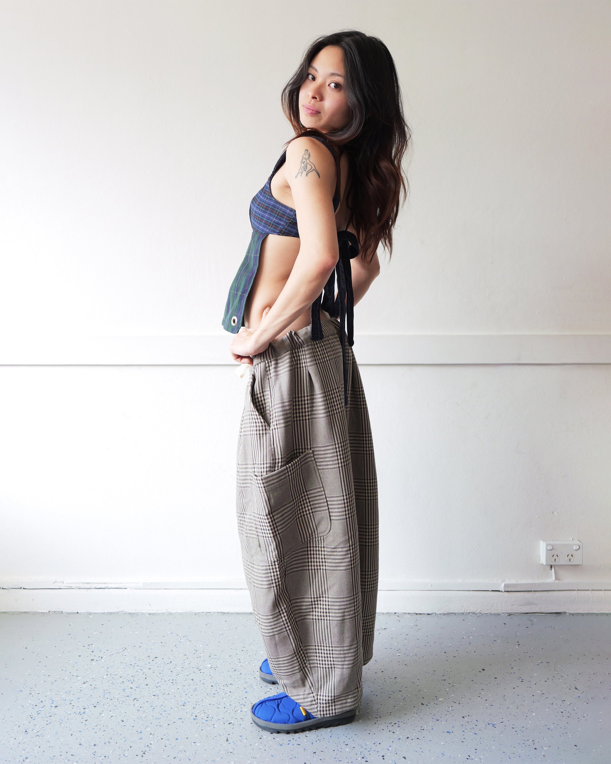 Lucky Pierrot Pant in Coffee Plaid