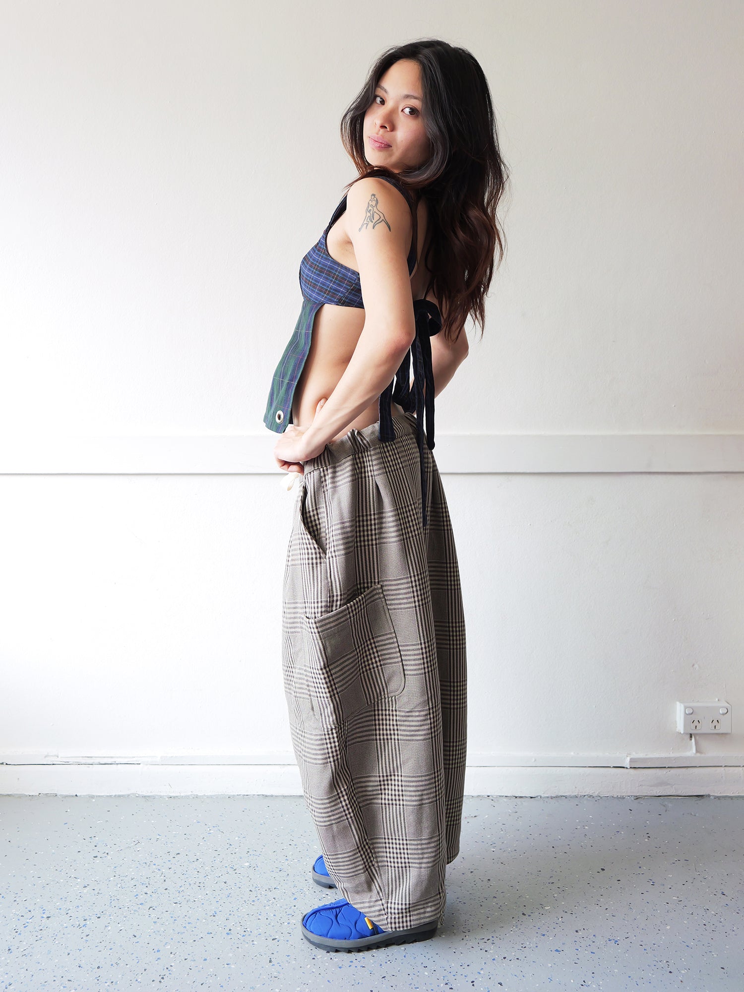 Lucky Pierrot Pant in Coffee Plaid