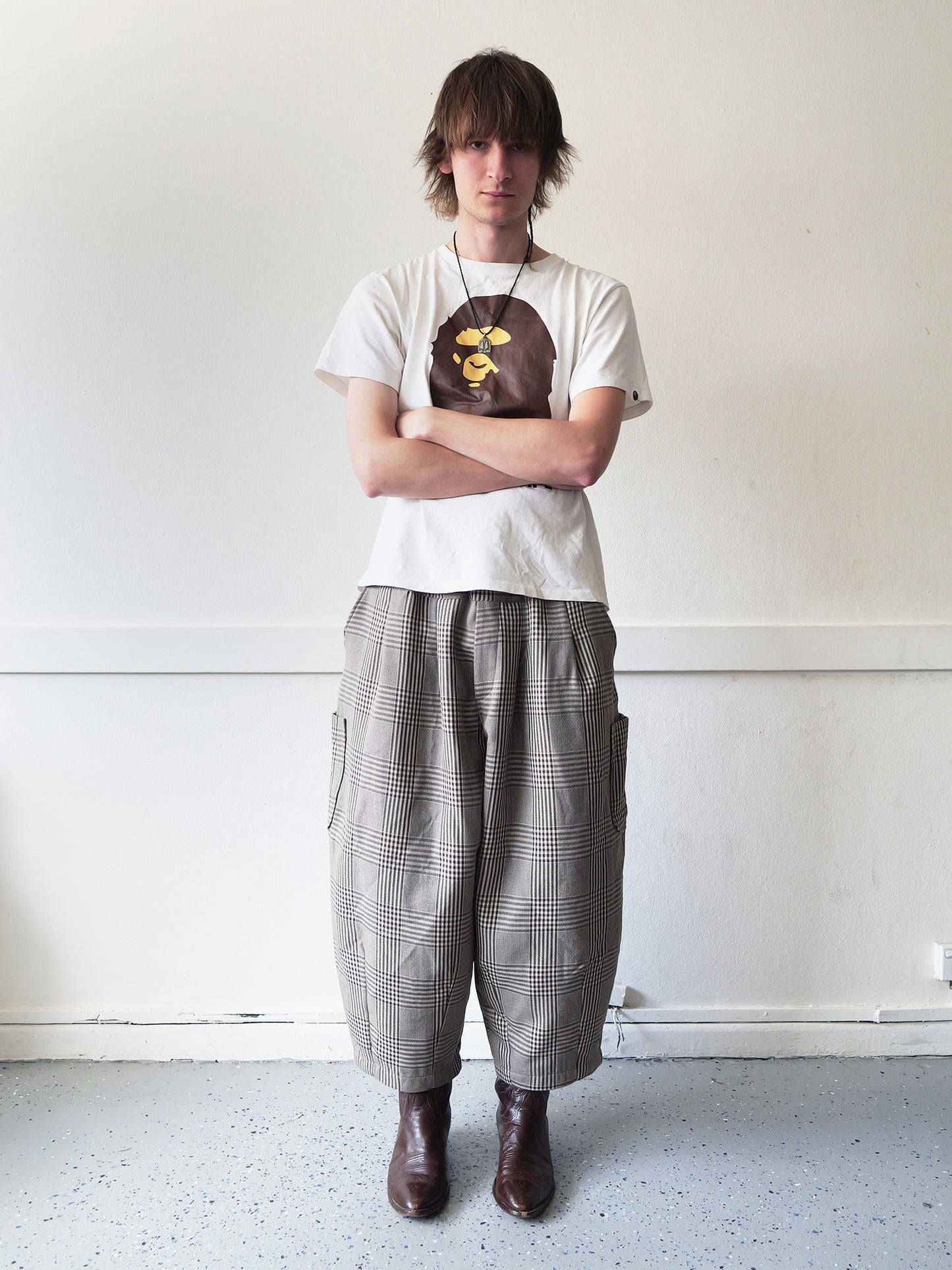 Lucky Pierrot Pant in Coffee Plaid