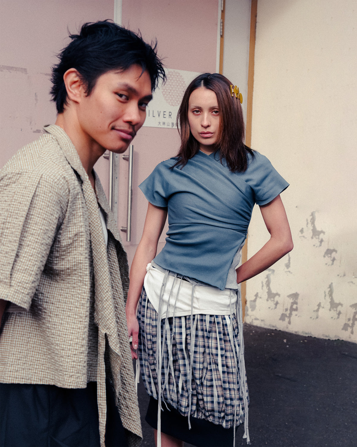 Kimono Ribbed Top in Blue Steel