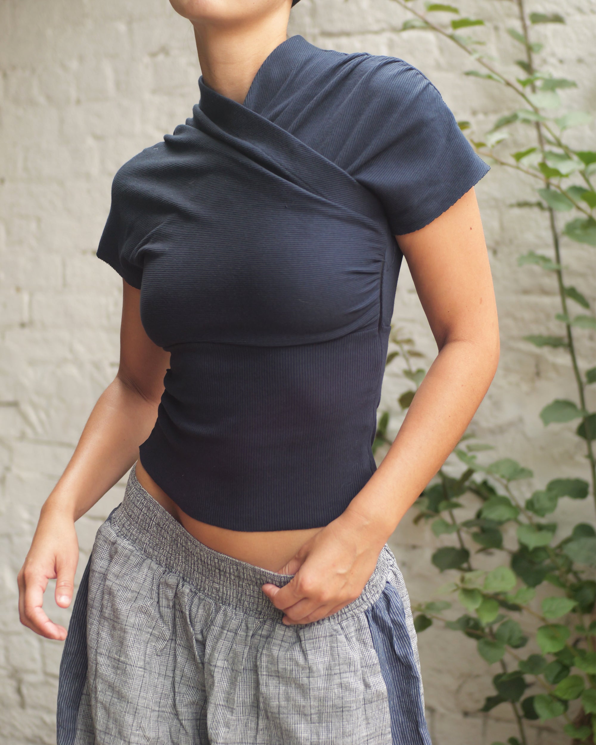 Kimono Ribbed Top in Navy