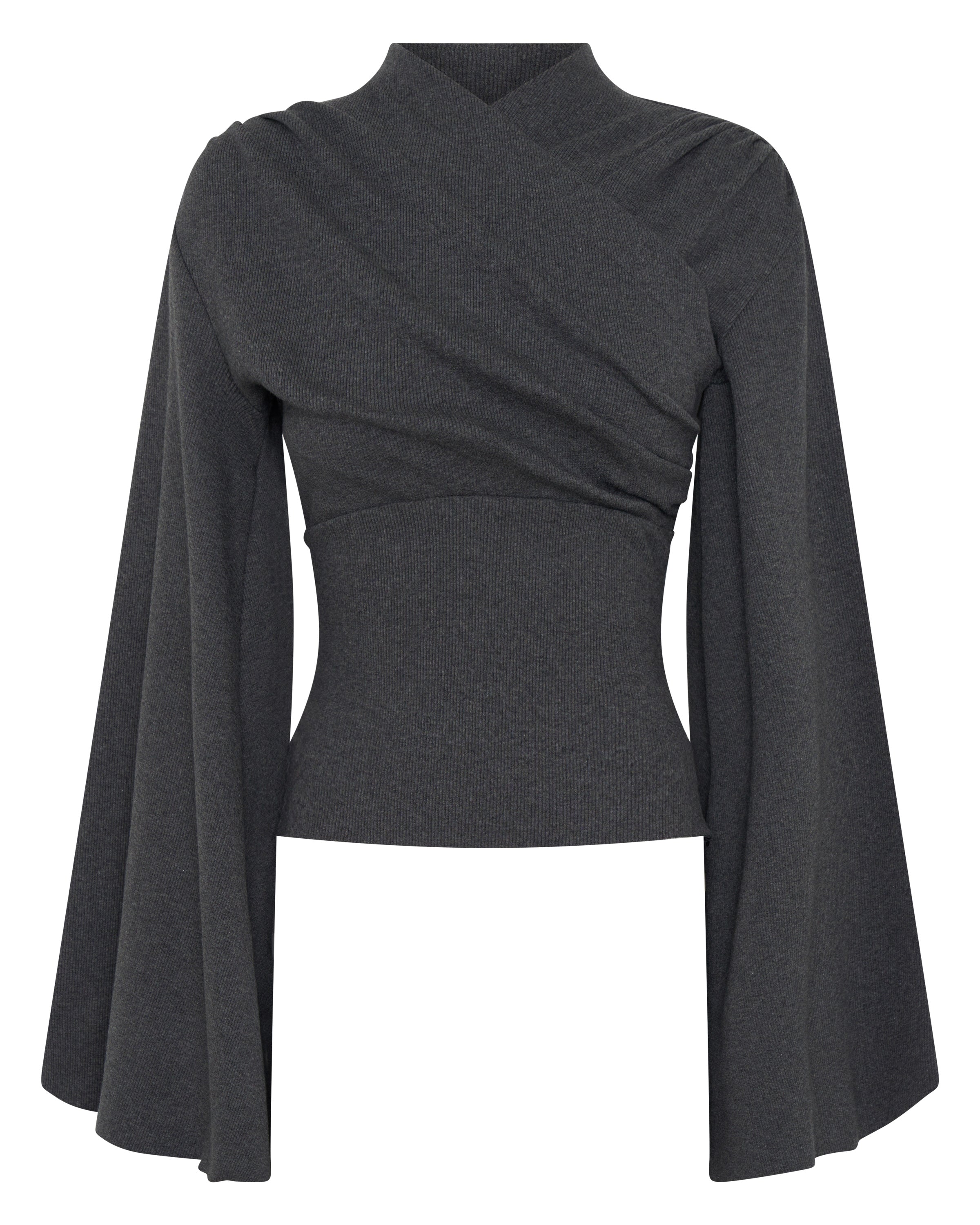 Long Sleeve Kimono Ribbed Top in Charcoal