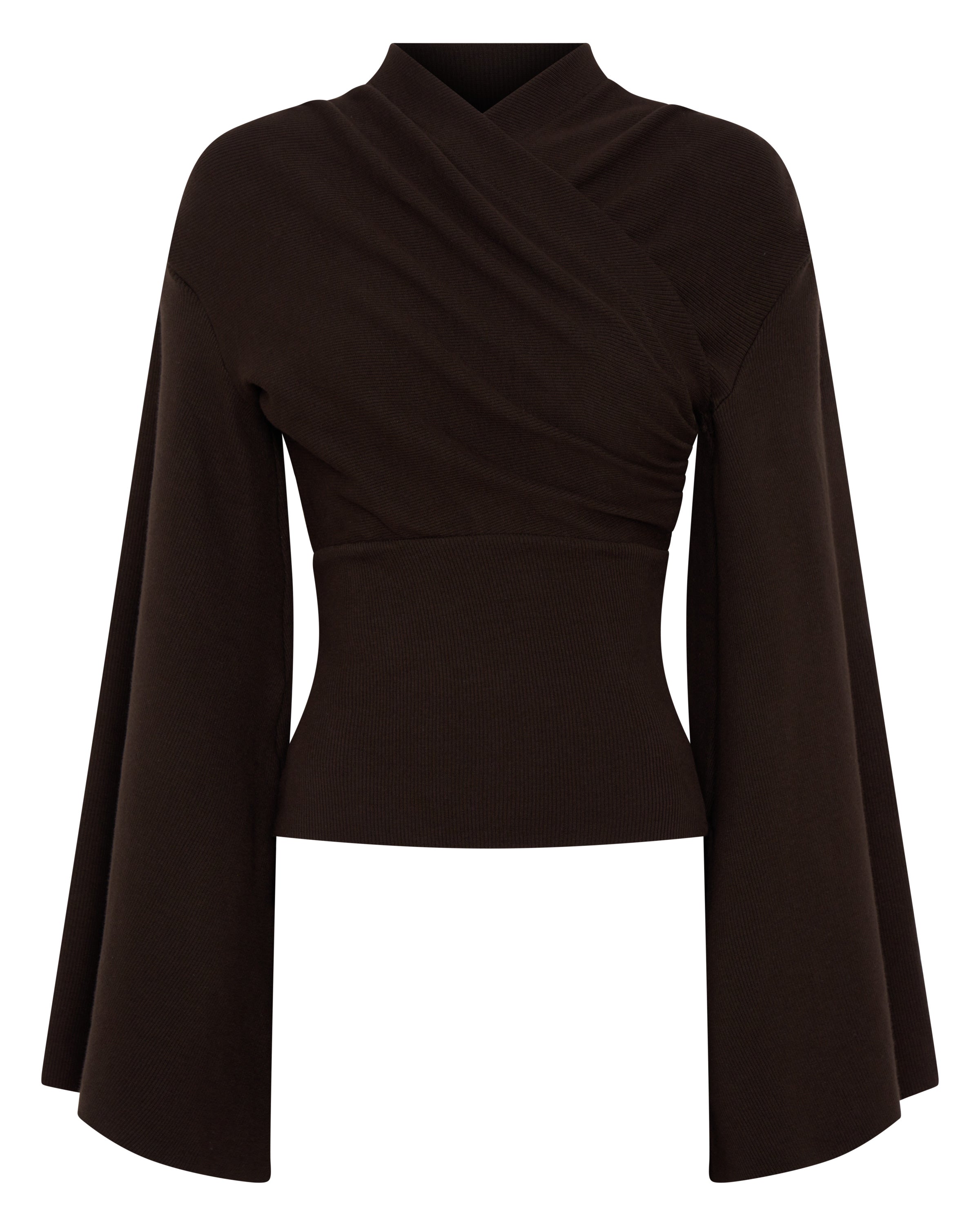 Long Sleeve Kimono Ribbed Top in Cocoa