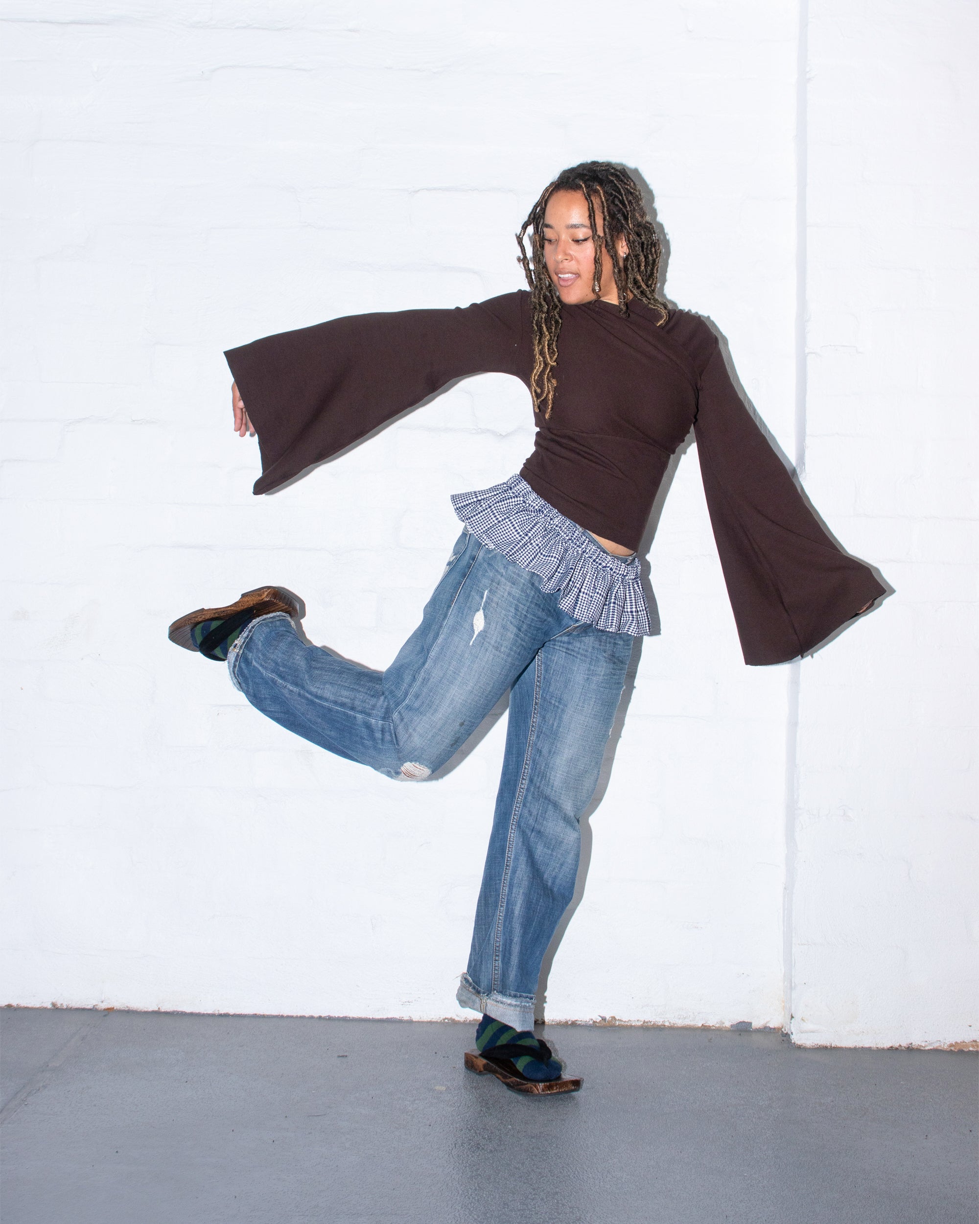 Long Sleeve Kimono Ribbed Top in Cocoa