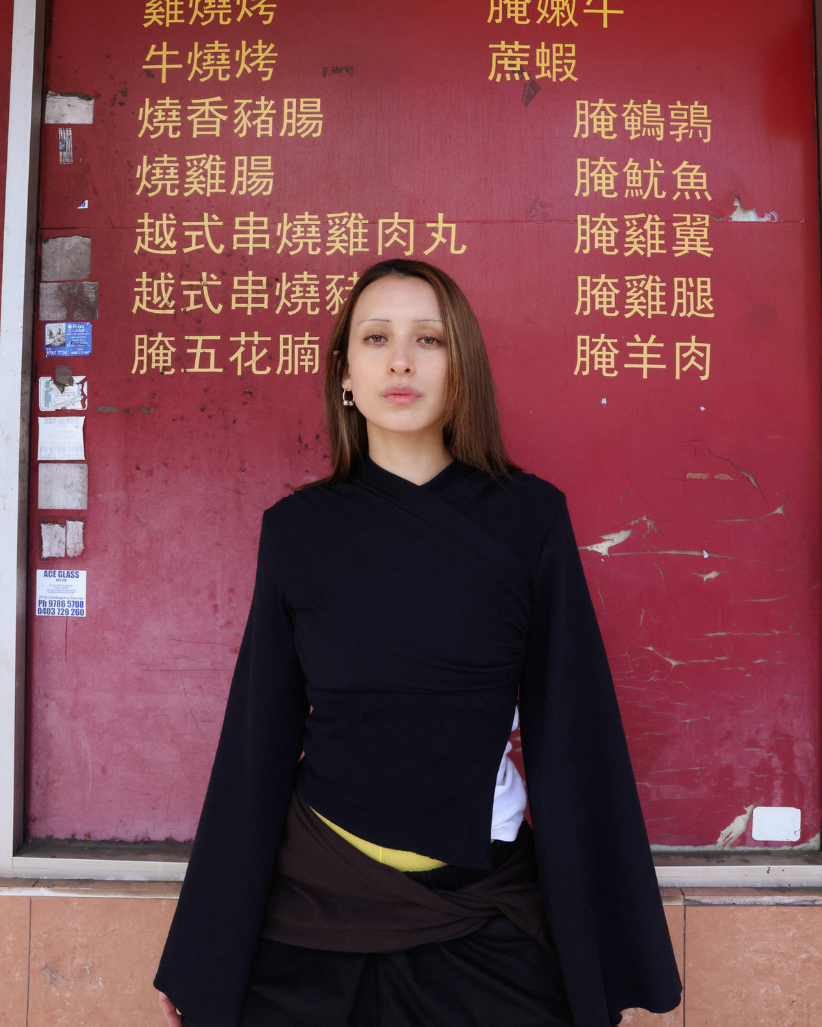 Long Sleeve Kimono Ribbed Top in Black