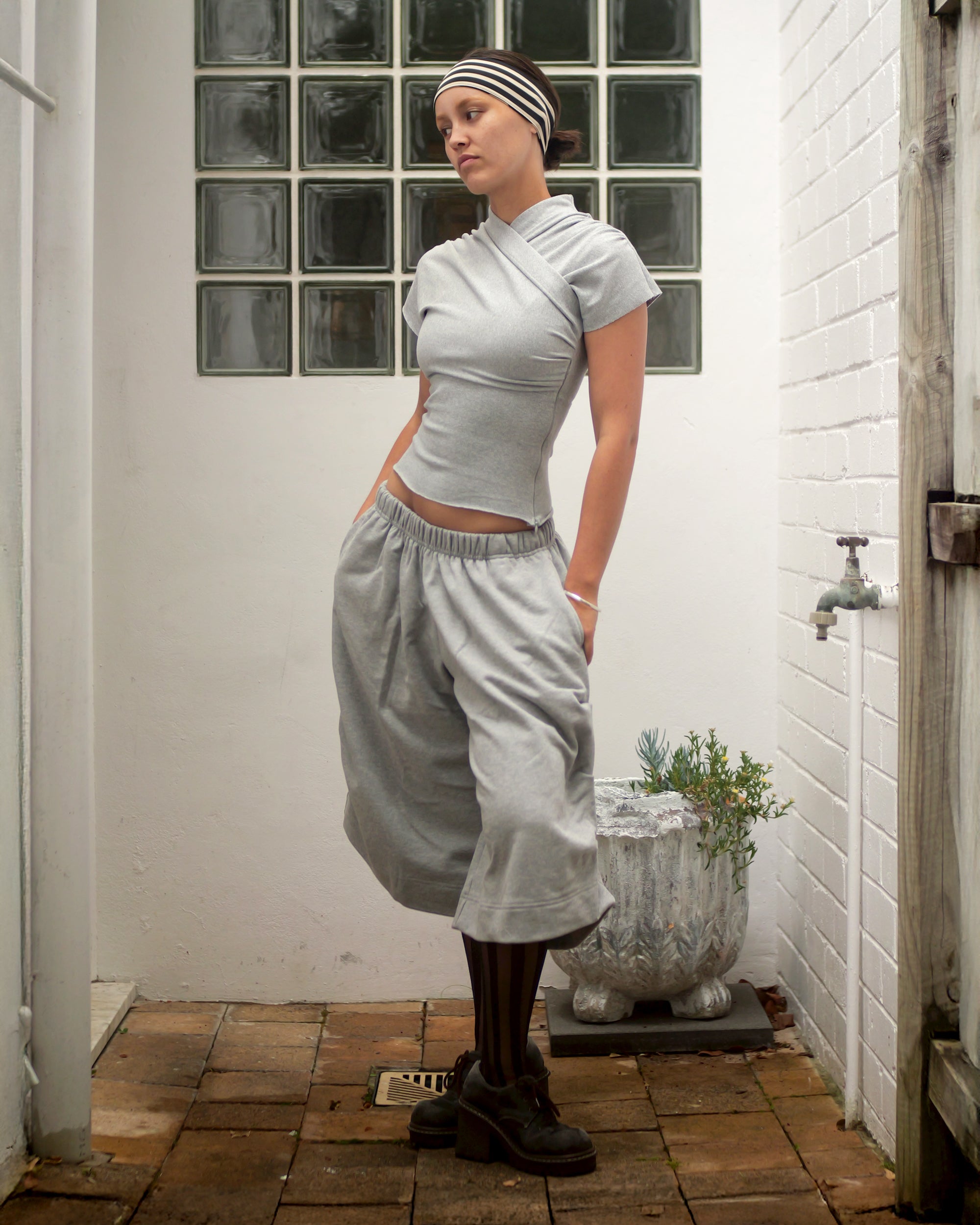 Kimono Ribbed Top in Grey Marle