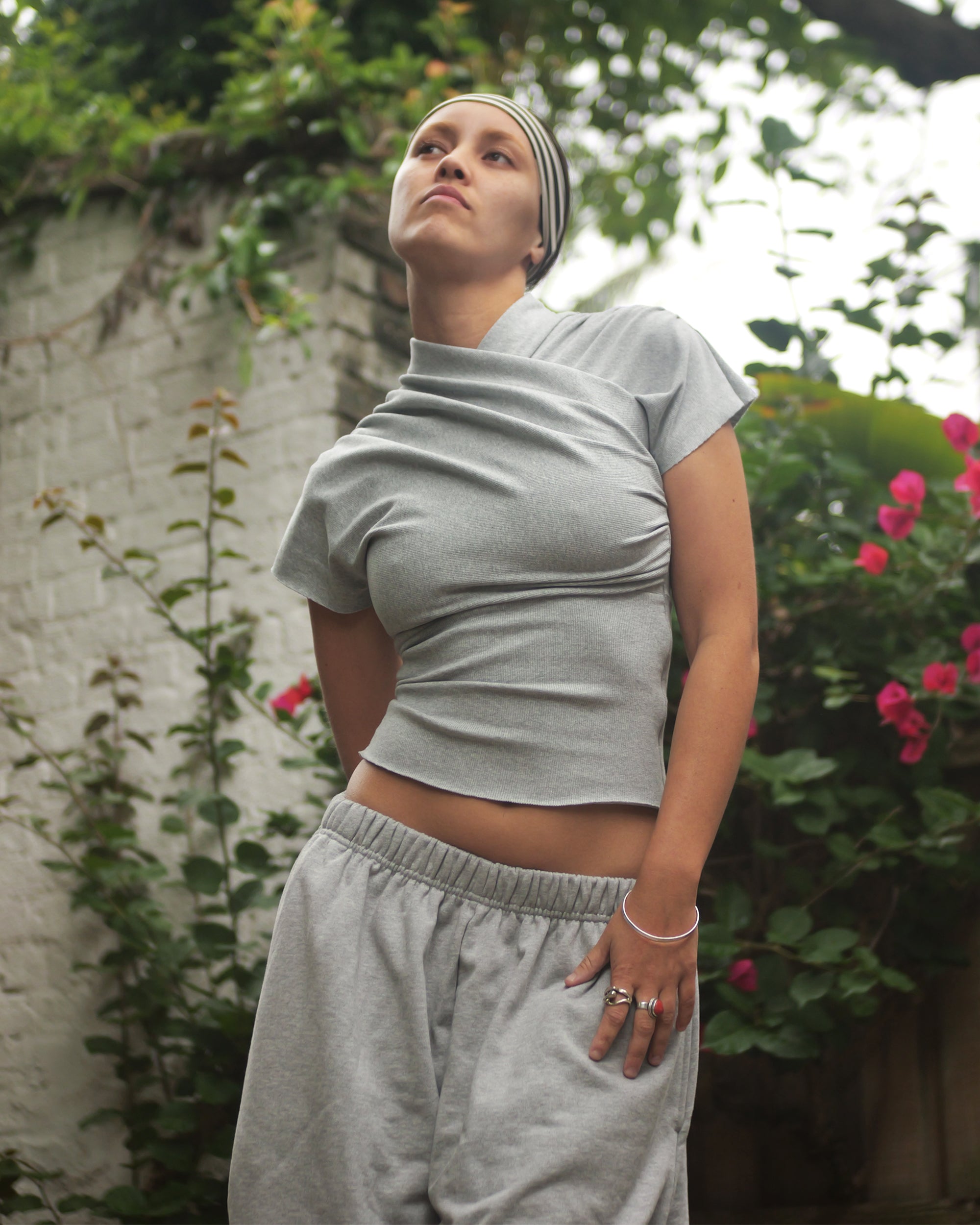 Kimono Ribbed Top in Grey Marle
