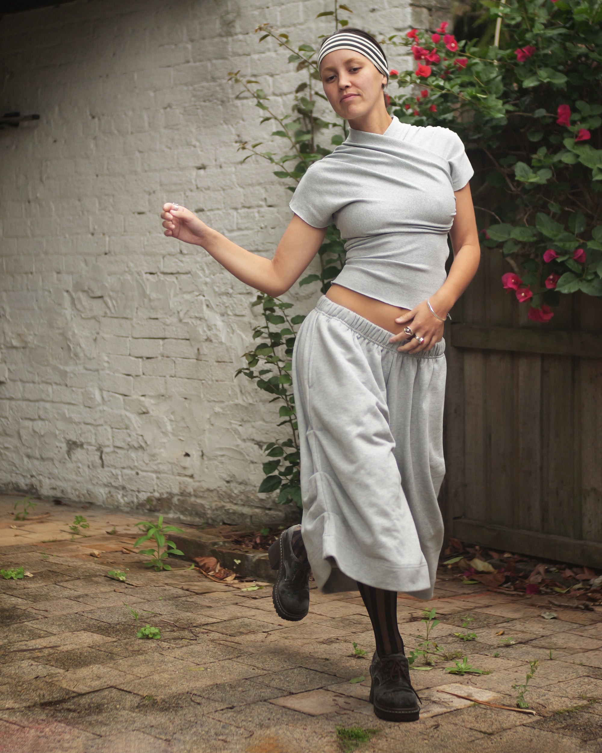 Kimono Ribbed Top in Grey Marle