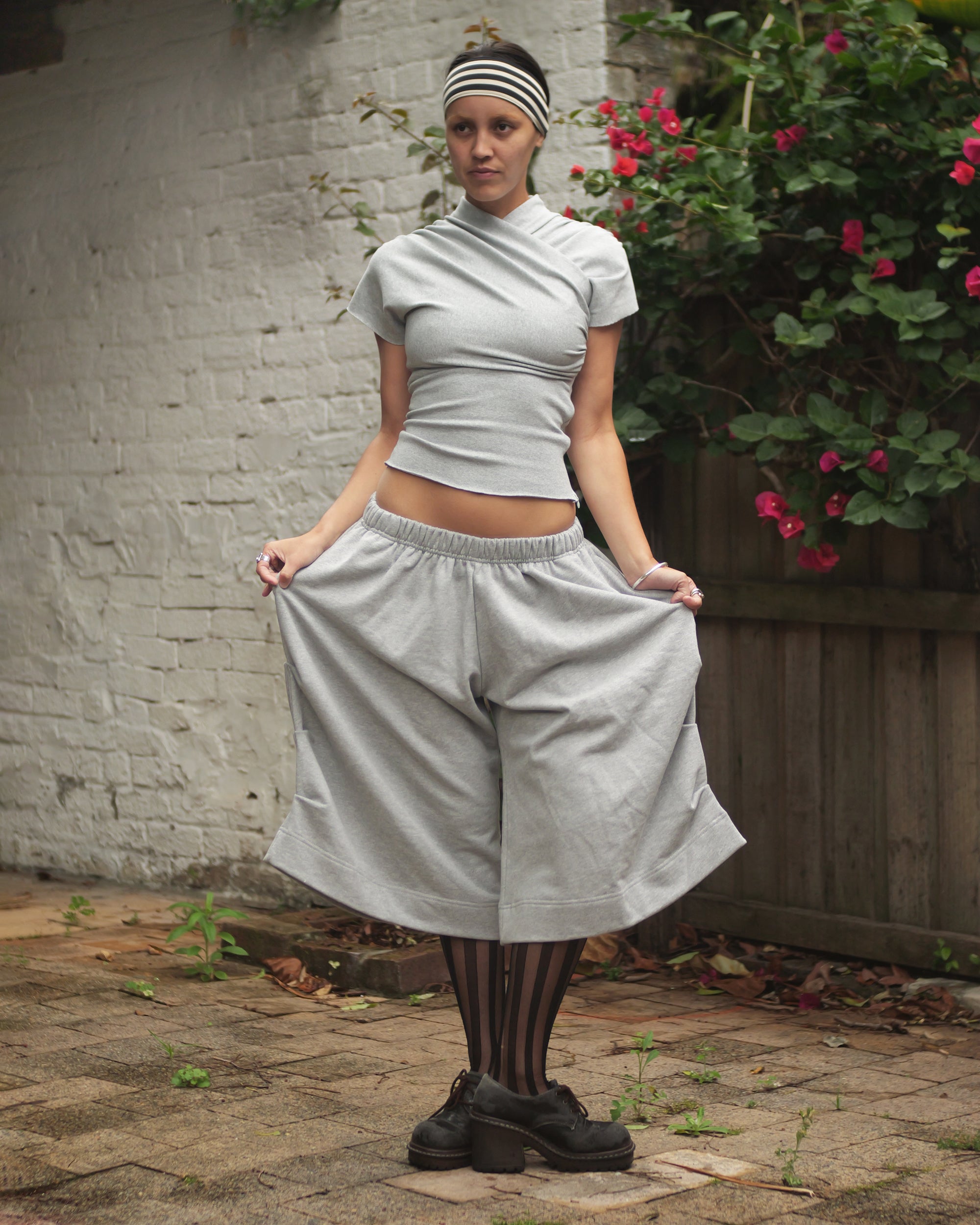 Kimono Ribbed Top in Grey Marle