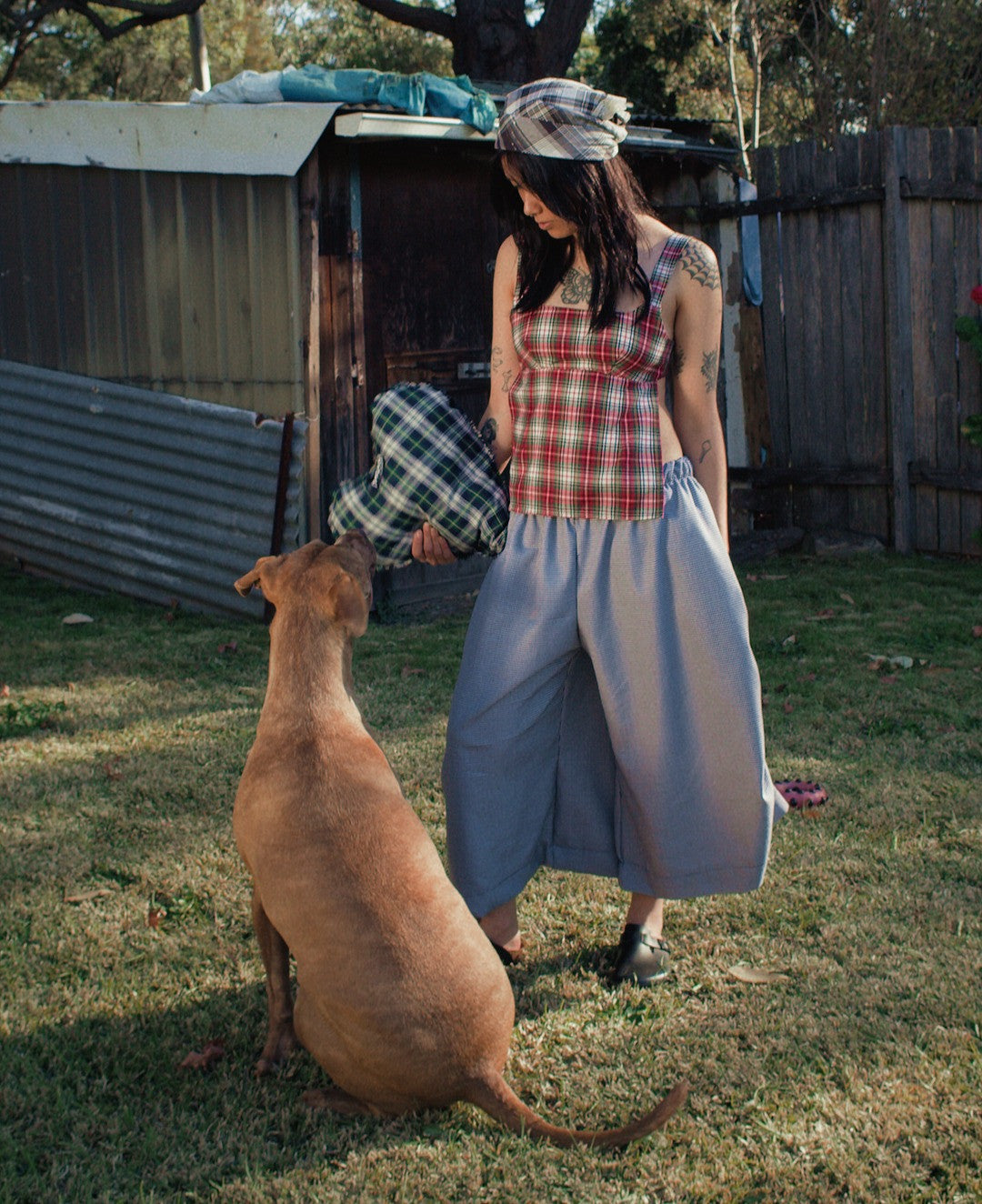 The Reversible Obi Top In Red/Grey Pinstripe