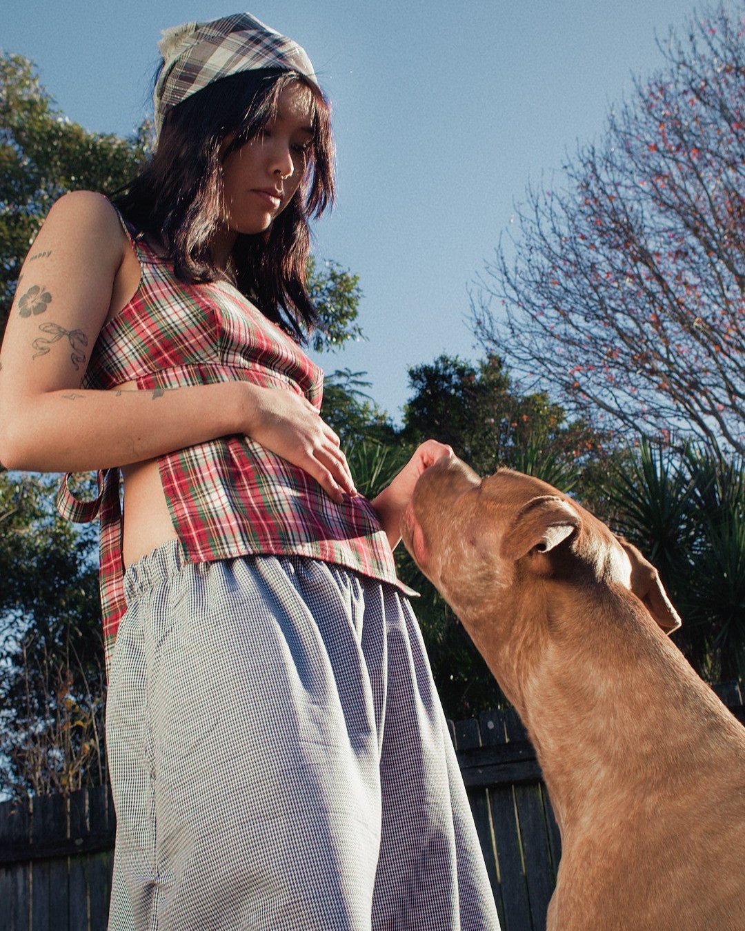 The Reversible Obi Top In Red/Grey Pinstripe